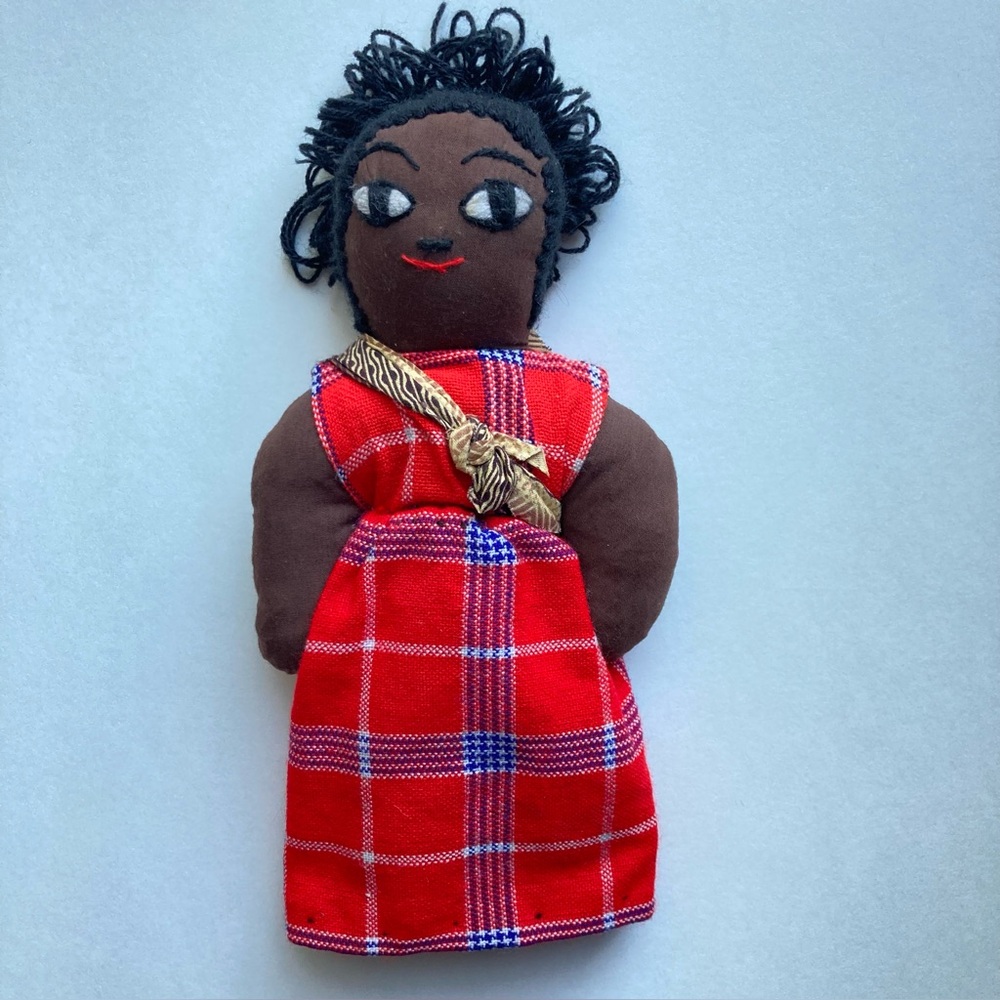 Vintage Cloth Doll with Red Plaid Dress